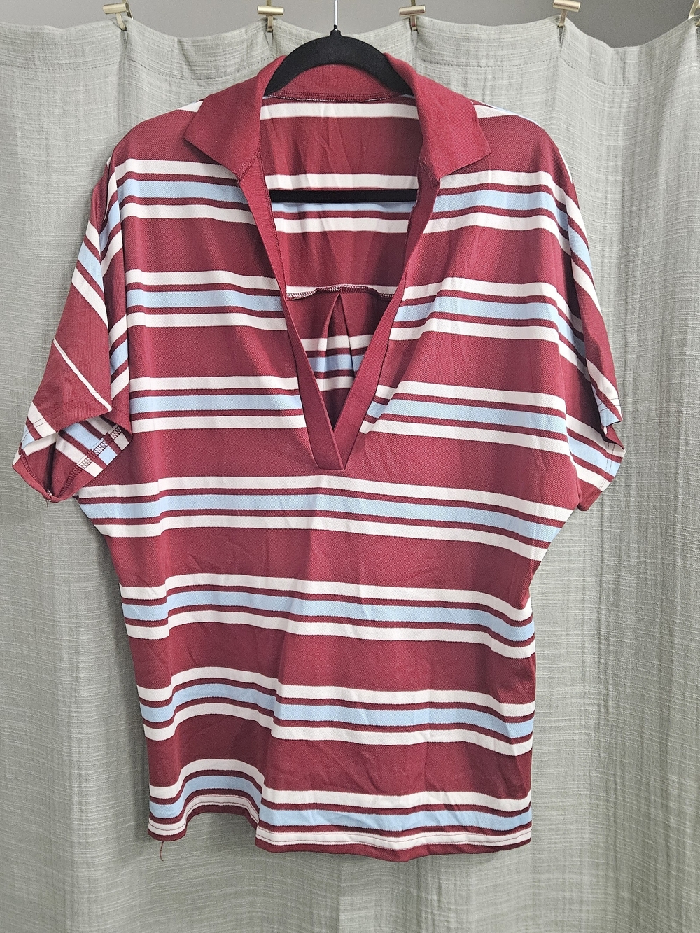 Striped V-Neck Polo Top in Red - Women